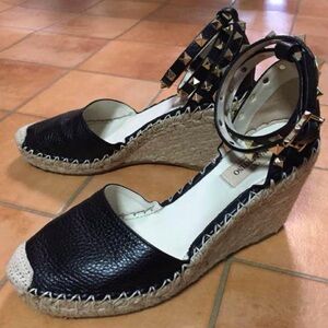 Valentino GARAVANI Black Rockstud Wedges Espadrilles Platform Shoes  Sz.6